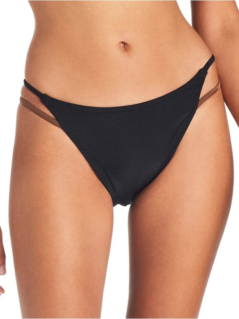 Sanctuary Twice as Nice Black Bikini Bottom with Brown Lining Double Side Straps
